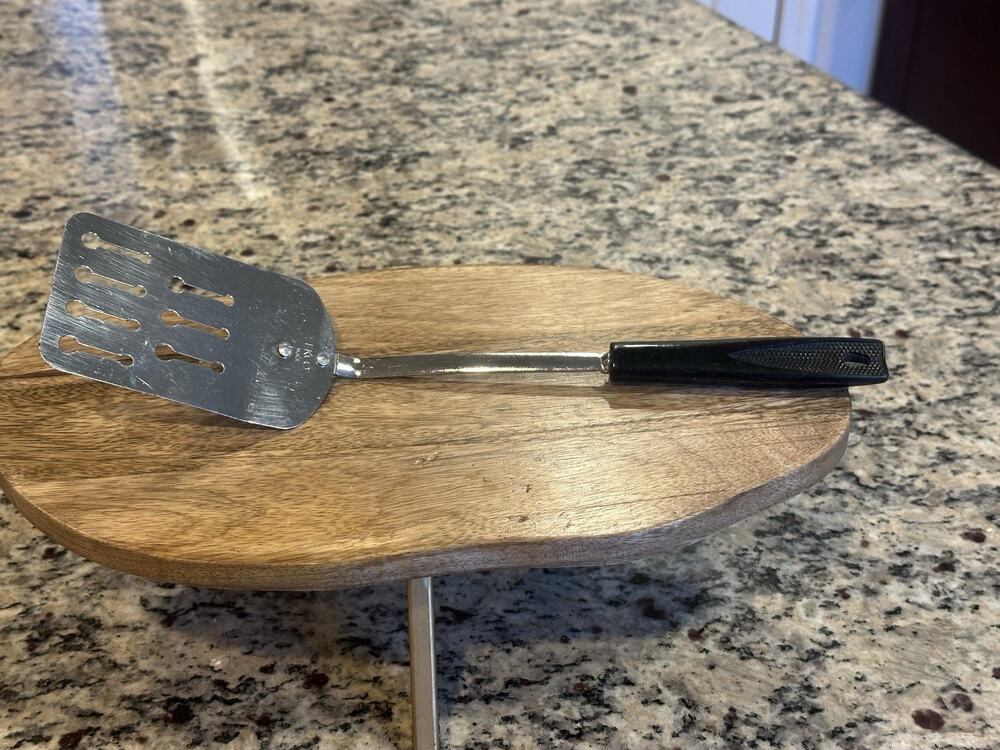 Vintage Ekco Spatula Slotted Keyhole Black Handle Stainless 13” Turner
